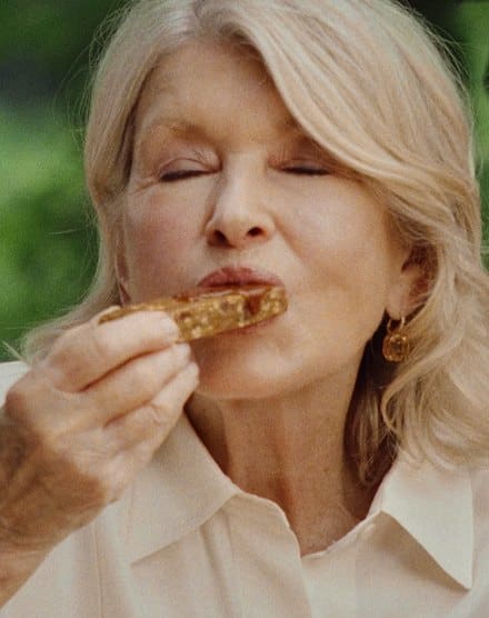 Martha Stewart tasting a Stars + Honey bar
