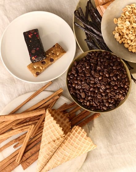 Stars + Honey bars with coffee beans, vanilla, cinnamon and waffle cone